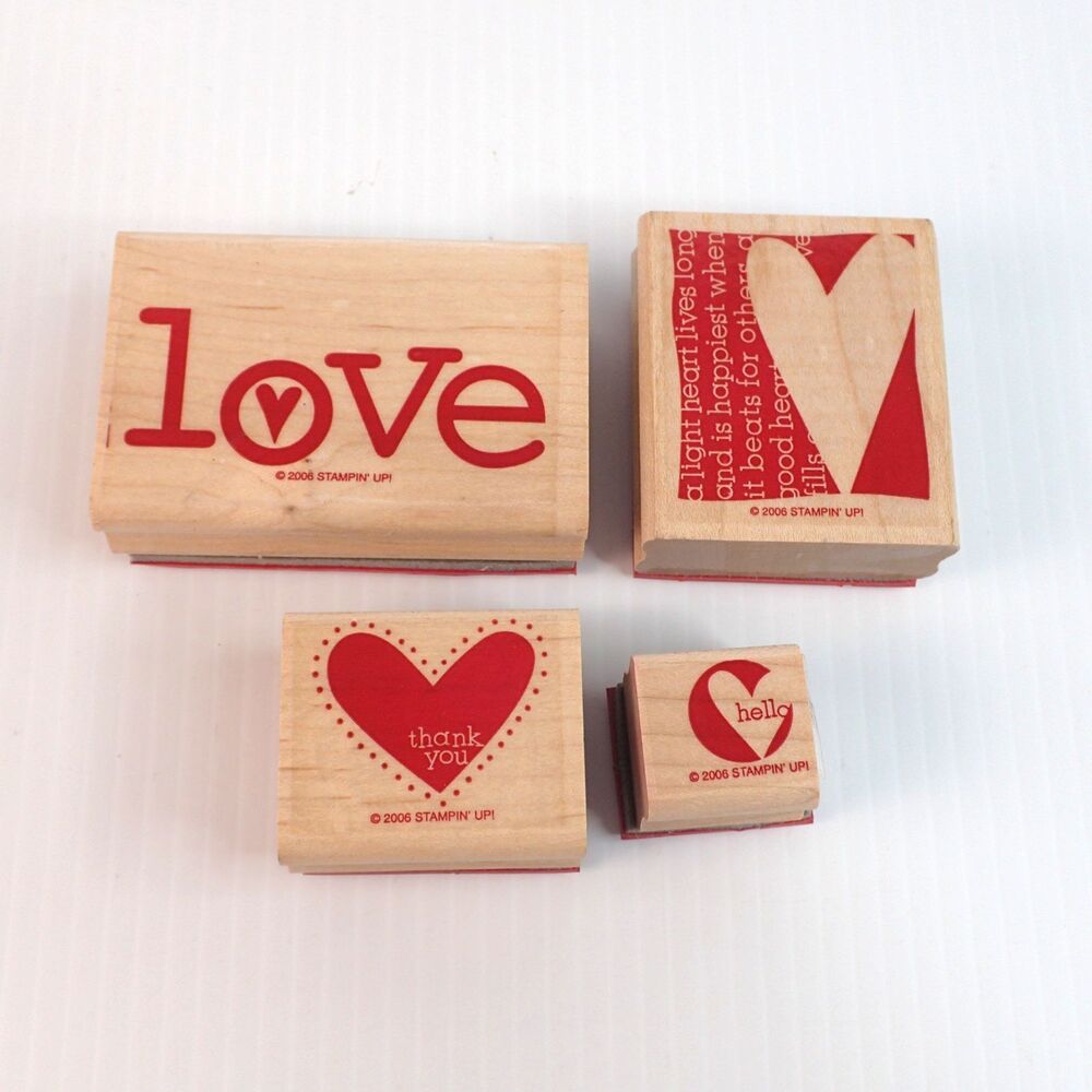 Stampin Up! 2006 A LIGHT HEART - Wood Mounted Rubber Stamps Lot of 4